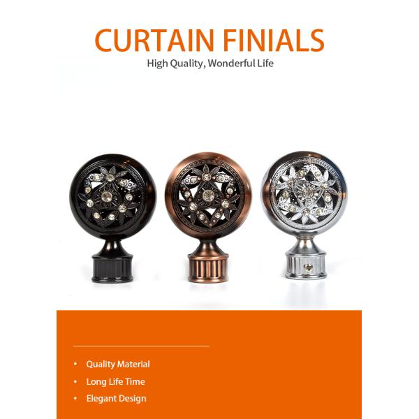 factory directly wholesale sliver bronze color 28mm metal diamond crystal curtain finials in curtain rod accessories