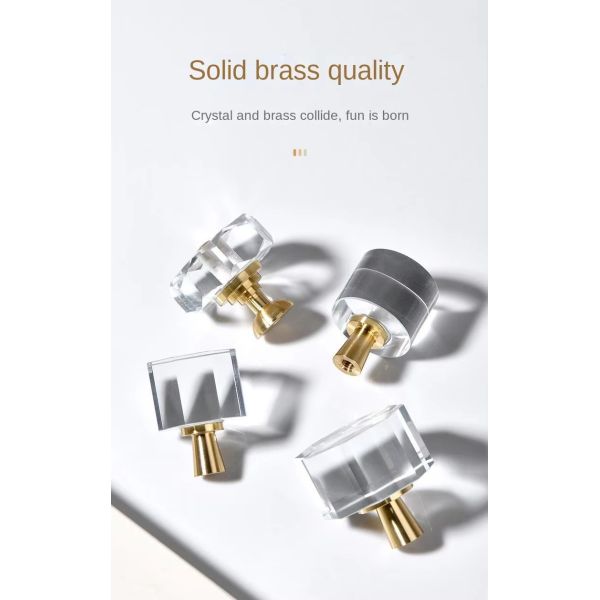 Modern Luxury French Crystal Single-Hole Brass Door Handle Pull for Dresser for Bedroom Use