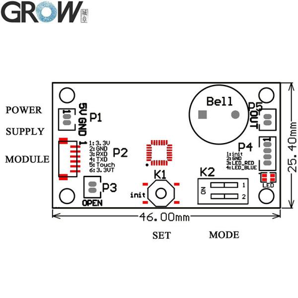 Grow Ks200+R502-Aw Anillo circular LED Control de acceso de huellas dactilares