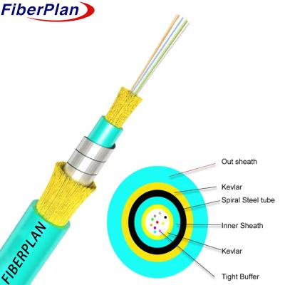 4 6 8 12 Core Double Sheath Kevlar Strengthen Spiral Steel Indoor Fiber Cable