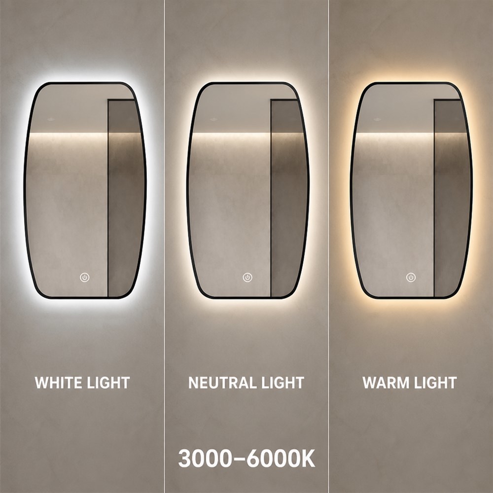 Organic Oblong Curved LED Mirror with Dimmable Backlight and IP44 Waterproof Copper-free Silver Glass