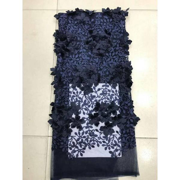 Polyester 3D Flower Cording Embroidered Lace Beaded Mesh Fabric For Textile