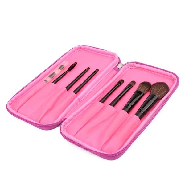 Custom Polyester Zipper Pink Cosmetic Bags , Women's Makeup Bag With Brush Compartment