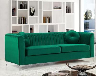 Modern green good quality home sofa upholstered velvet living room long back sofa stainless steel sofa