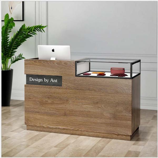 Retailer Shops Modern Wood MDF Checkout Reception Desk with Glass Box Checkout Counter