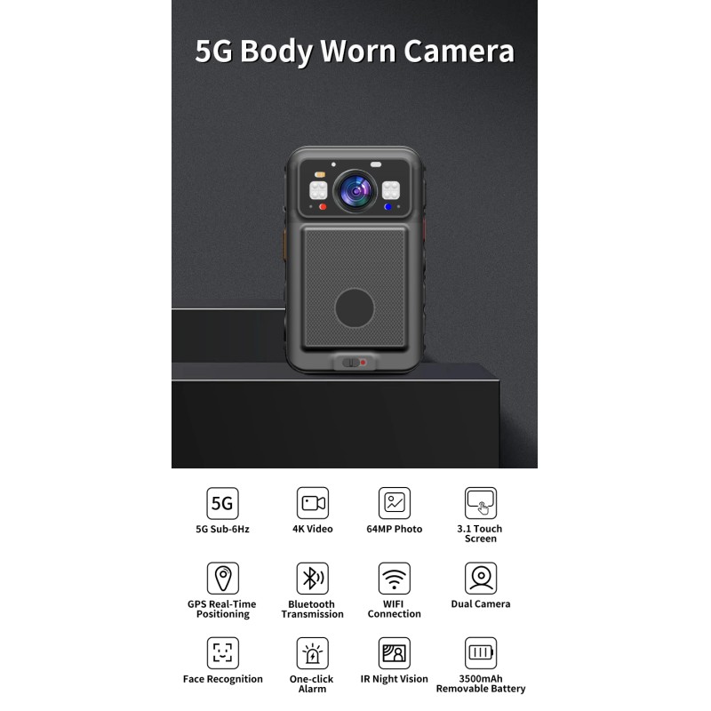 Brand New 5G 4K Mini Body Worn Camera with IR Night Vision GPS Dual Lens Audio Hidden Body Camera Recorder for Security Patrols