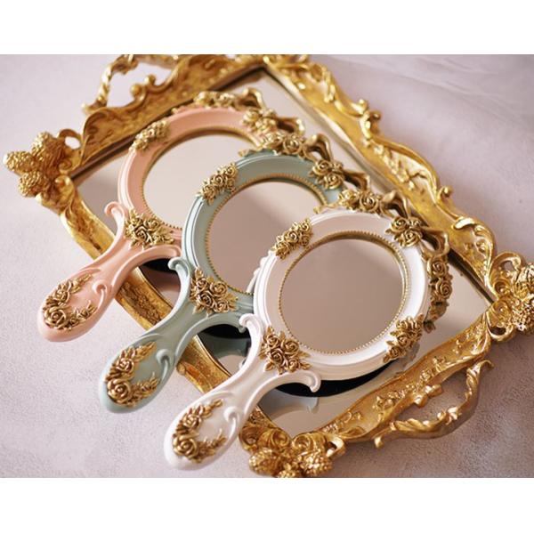 Functional Wood Glass Vintage Handheld Makeup Mirrors Portable Retro Mirror for Girls