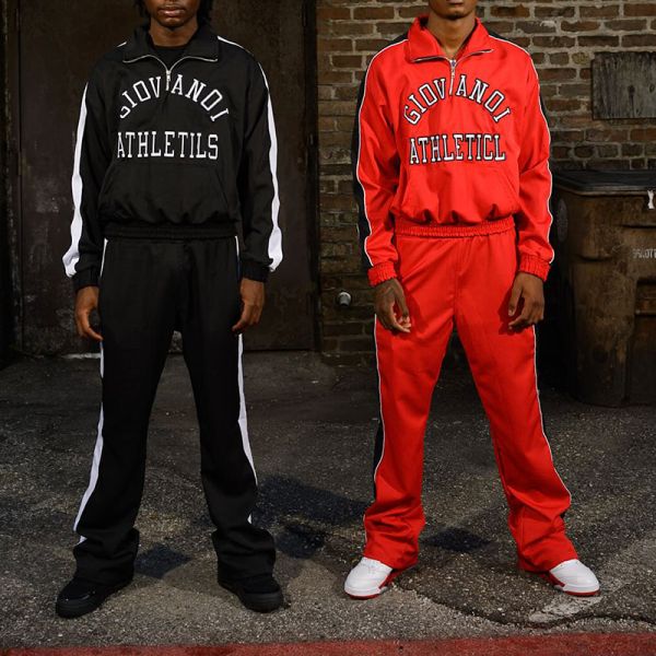 Custom Black Screen Printing Half Zip Polo Long Sleeve Streetwear Tracksuit and Hoodie Sweatpants Set