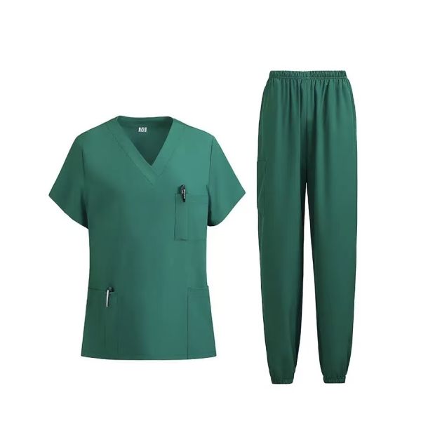 Unisex V-Neck Medical Scrub Set with Breathable Fabric, Multiple Functional Pockets, and Elastic Waist with Drawstrings