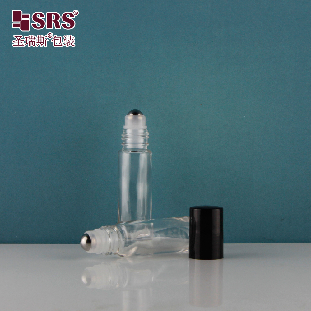 SRS Glass Roller Bottle 8ml Leak Proof Clear Glass Roll On Bottle with Steel Roller Ball for Perfume Essential Oil Fragrance