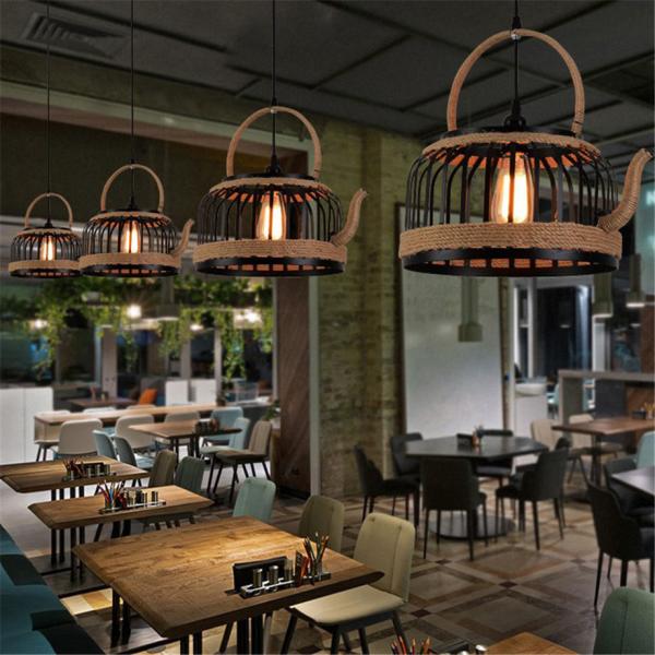 American Retro Teapot Industrial Pendant Lights  Living Room Kitchen  Rope Pendant Light(WH-VP-192)