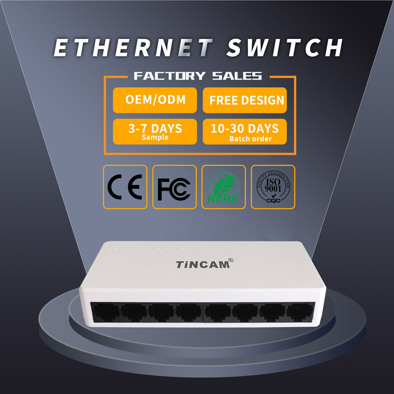 8 Port 10/100Mbps Fast Ethernet Switch Unmanaged Desktop Network Switch Plastic Housing Plug and Play TBC-S4008ES
