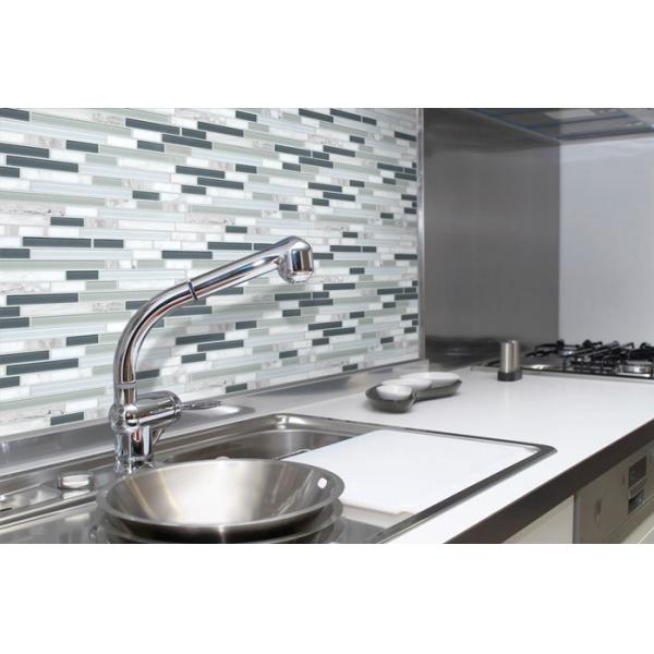 Bliss Iceland Linear Glass And Marble Mosaic Tile , Recycled Bathroom Glass Tiles