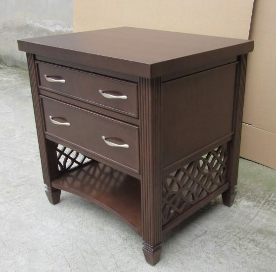 Walnut Wood Veneer 2 Drawer Hotel Bedroom Night Stand Solid Wood Legs