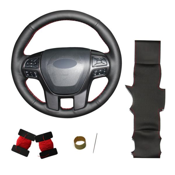 Custom Perfectly Fit Genuine Leather Hand Sewn Car Steering Wheel Wrap Cover for Ford Ranger Everest 2016