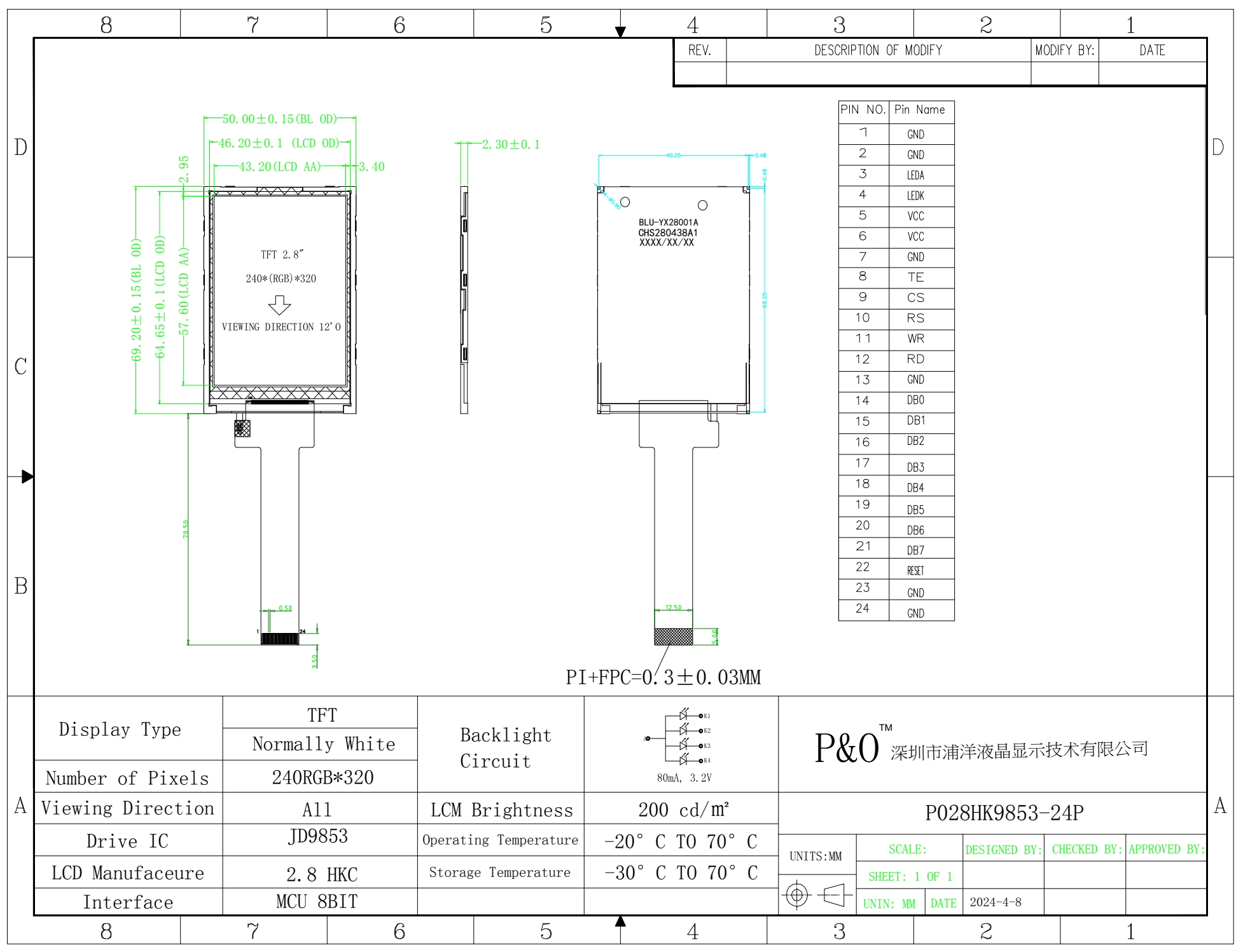 Polcd 2,8 дюйма 240x320 IPS TFT LCD экран SPI JD9853 IC Все свободное угол просмотра панель дисплейного модуля
