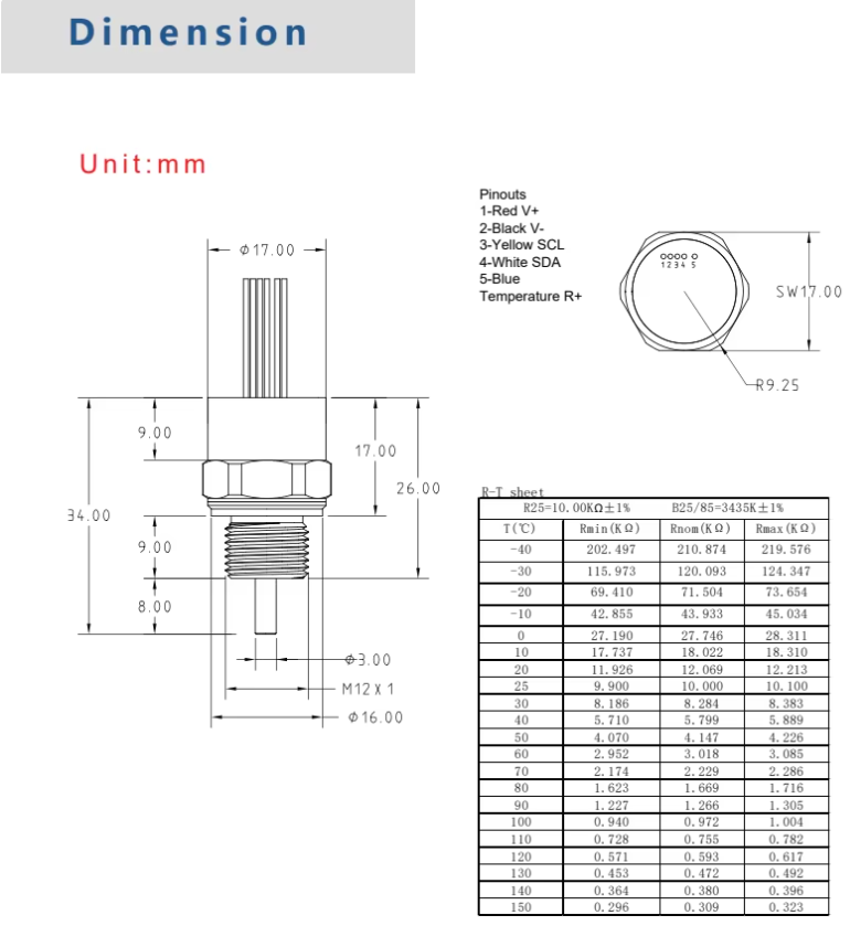 WNK 0.5V~4.5V I2C Temperature Pressure Sensor for Coffee Machine and Water Dispenser