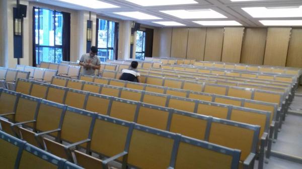 College Furniture School Fixed Table And Chair / Lecture Hall Ladder Classroom Desk