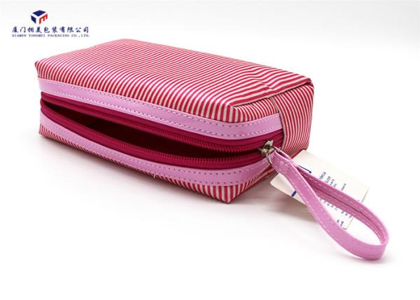 Light Weight Fabric Cosmetic Bag Small Women Handbag Deep Pink Color Oxford Lining