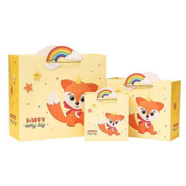 Child Animal Cartoon Cardboard Shopping Bag Birthday Gift Wrapping 150gsm