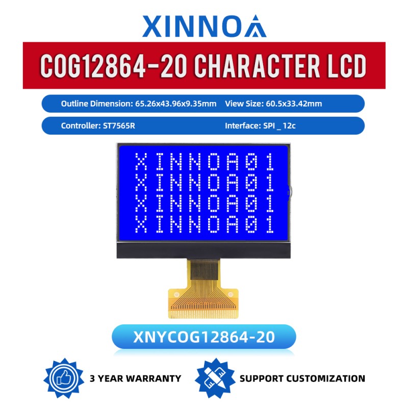COG12864-20 2.8-Inch Blue Monochrome Screen 30 PIN Dot Matrix COG LCD Display Module ST7565R