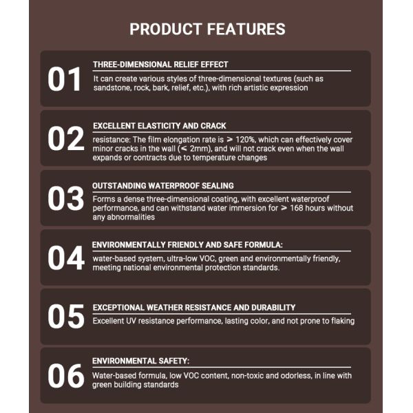 W-6000 Exterior Wall Relief Texture Paint Elastic Crack Resistance 3D Relief Effect Self-clean Eco-friendly Water-based Coating