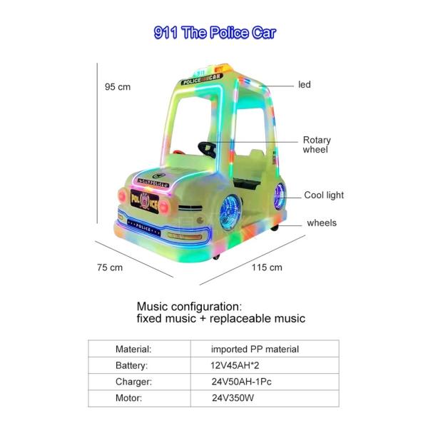 24V 350W 911 Police Bumper Car Coin Operated PP Material sturdy