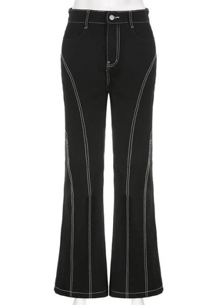 Custom Clothing Factory China Women'S Casual Split Topstitch Bootcut Denim Pants