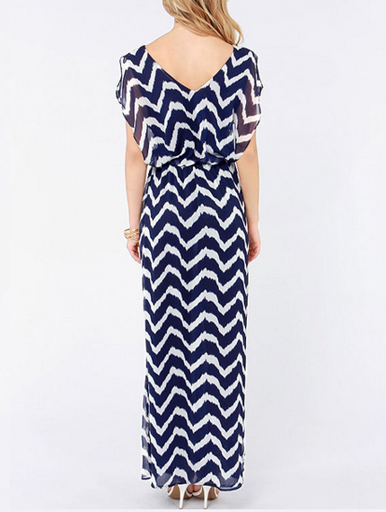 Casual V Neck Floor Length Maxi Dress
