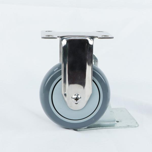 100mm Silent Polyurethane Wheels Rigid Plate Stainelss Steel PU Castors With Dust Covers