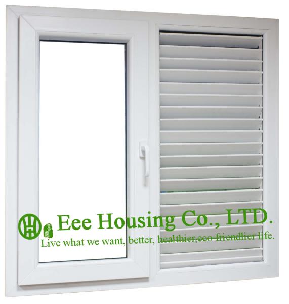 White Color UPVC Casement and Shutter Windows, Vinyl louvers, with clear tempered glass