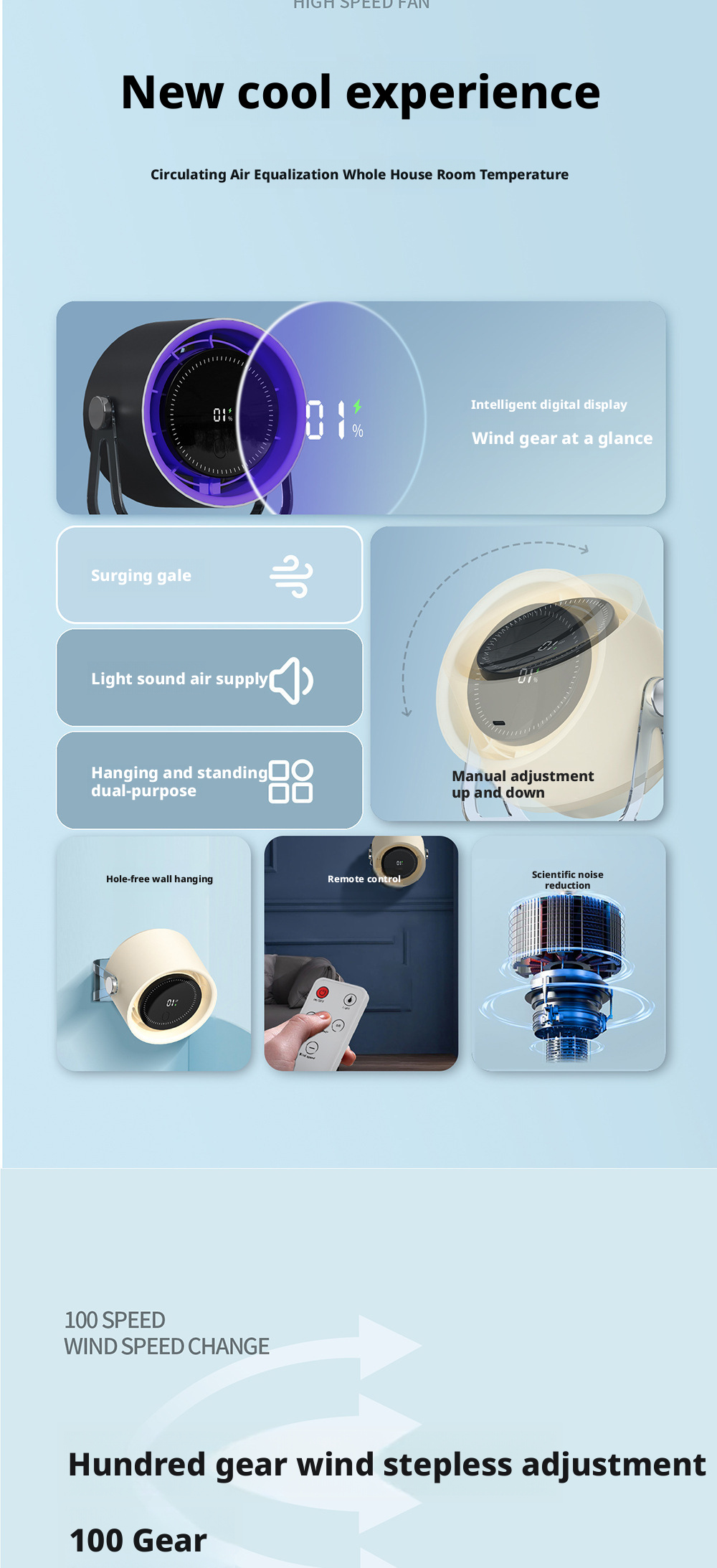 100 Speed Portable Table Fan Rechargeable Stepless High Speed Brushless Motor For Office Home Use