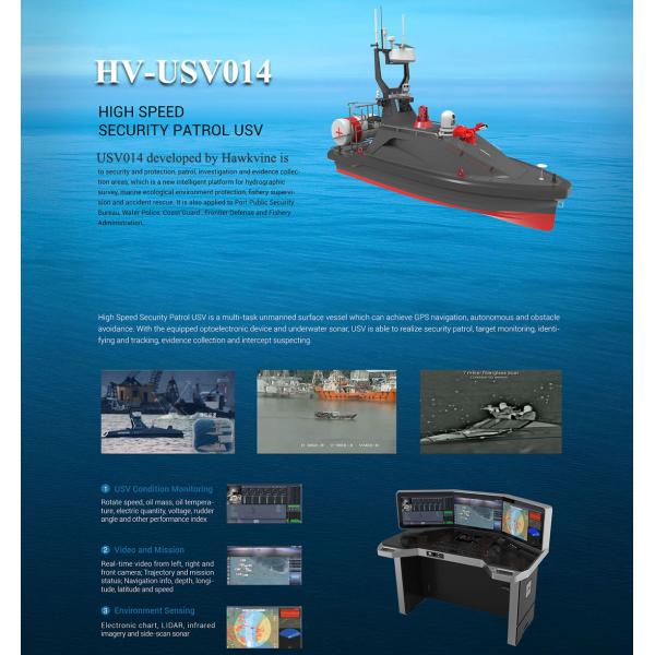Hawkvine USV014 Hydrographic Survey Boat Desel fuel Power supply Weight 750kg Speed 35Knot