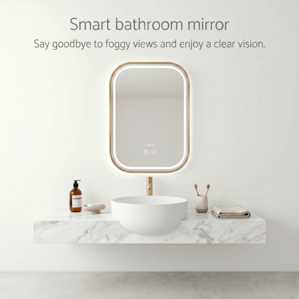 Kingstin Smart LED Bathroom Mirror Stainless Steel Dimmable Anti-Fog Touch Screen Wall Mirror Android Bluetooth Sensor