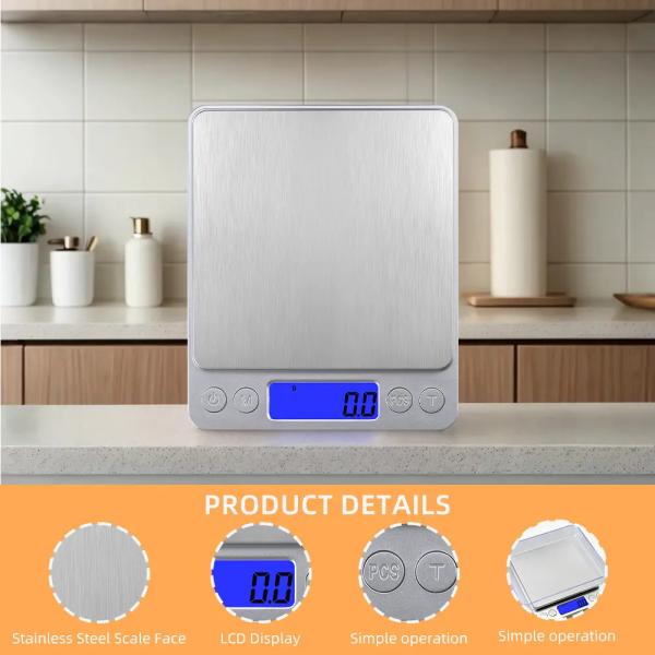 Escala de cocina digital 3kg/0.1g 500g/0.01g,1kg/0.1g,2kg/0.1g,3kg/0.1g Acero inoxidable LCD eléctrico electrónico gramo
