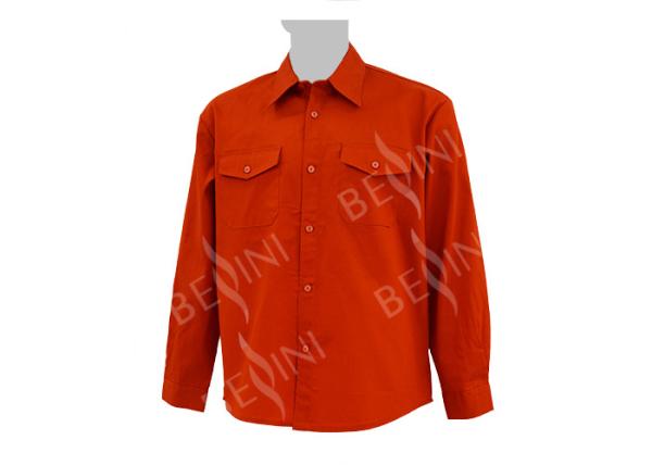 Men's 65%Polyester 35%Cotton Twill Orange Work Shirt Long Sleeve