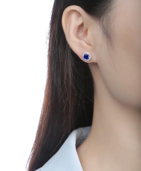 Azul 925 Sterling Silver Zircon Round Gemstone Stud brincos para dar como presente