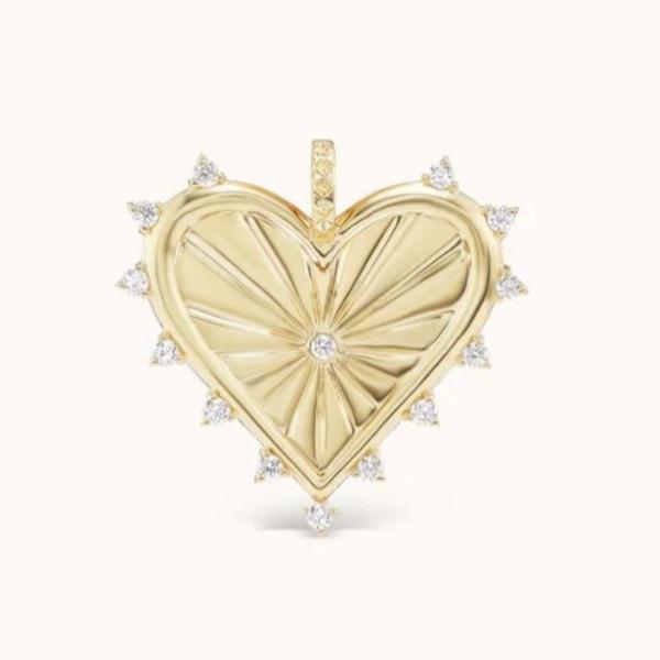 18K Gold White CZ Spiked Love Heart Charm Necklace 925 Sterling Silver Pendants