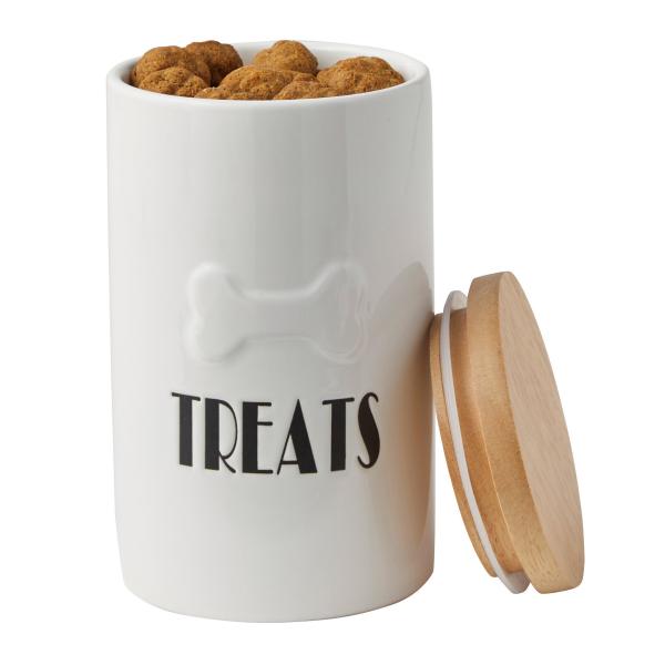 Cookie Biscuit Ceramic Dog Treat Jar , Ceramic Cat Treat Canister With Wood Lid