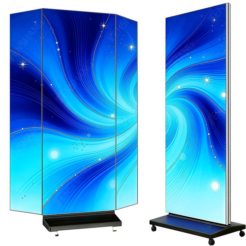 Indoor P2.5 Full Color Mirror Fold Three Led Display Wireless USB 4G Smart Control Poster