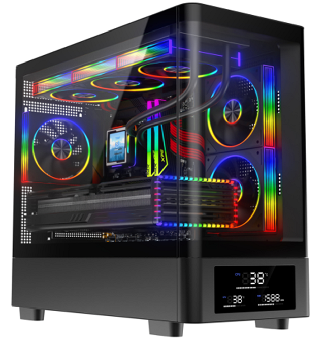 Curved Glass PC Case,Temp Display, 420mm VGA Support, 360mm Water Cooling