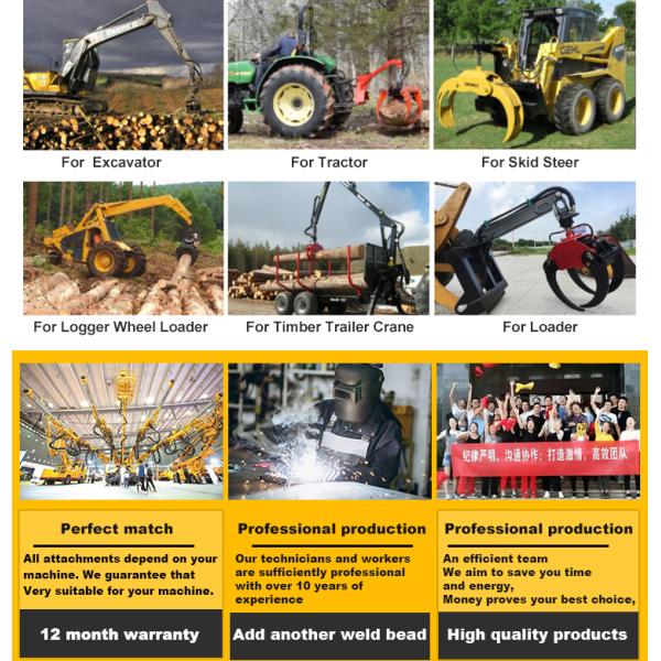 3 ton Hydraulic Excavator Attachments Rotating Wood Grapple Max Jaw Opening 1.5m