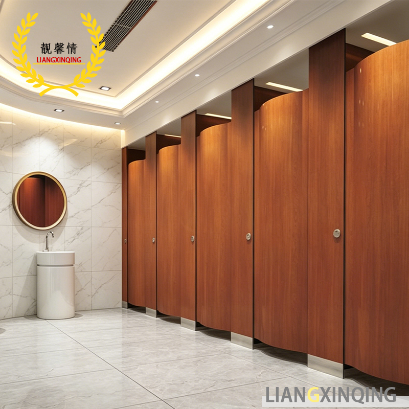 ood Grain Compact HPL Toilet Partition Waterproof Fireproof Stainless Steel Public Restroom Stall Partition