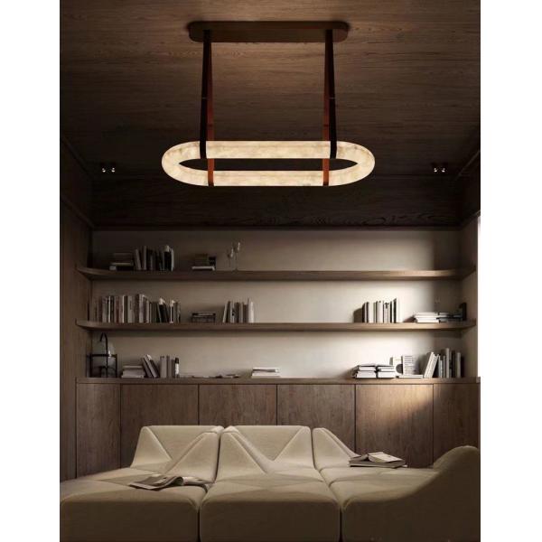 Luxury Leather Chandelier Marble Circle Kitchen Living Room Creative Art Alabaster Light Hanging Lamp