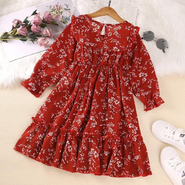 Spring Children'S Long Sleeved Floral Princess Dresses Girl'S Dress