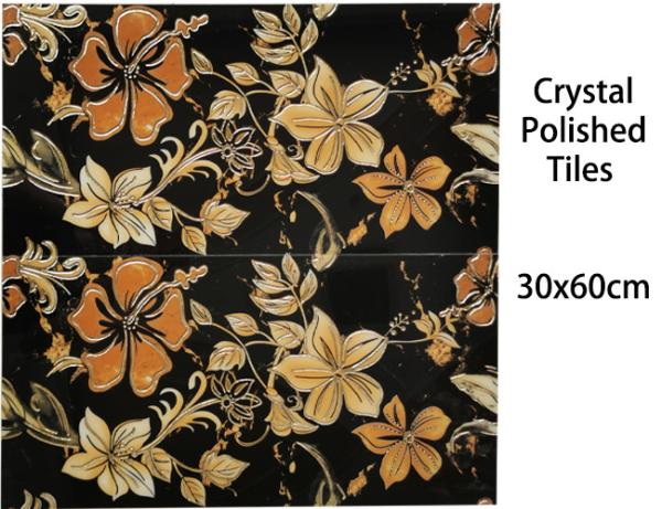 30x60cm Golden Flower Pattern Polished Tile for Floor and Wall
