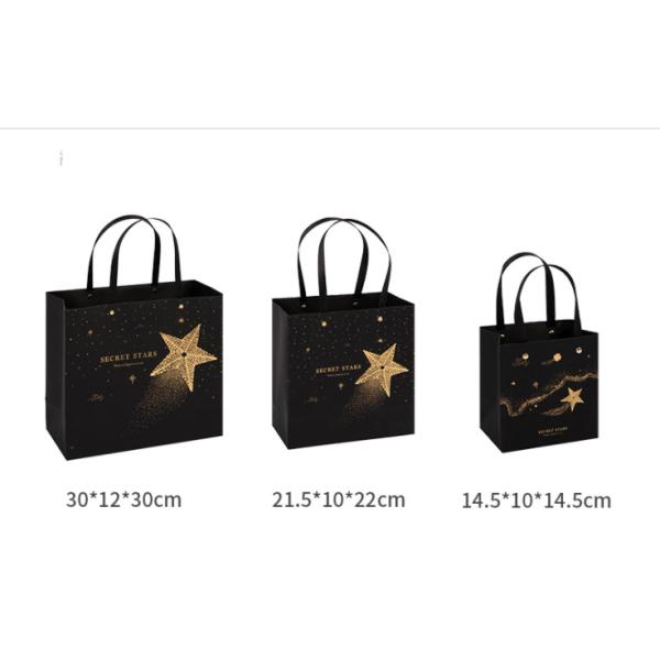 Black Stamping Star Shopping Bag Customized Logo Printed Tote Paper Gift Bags