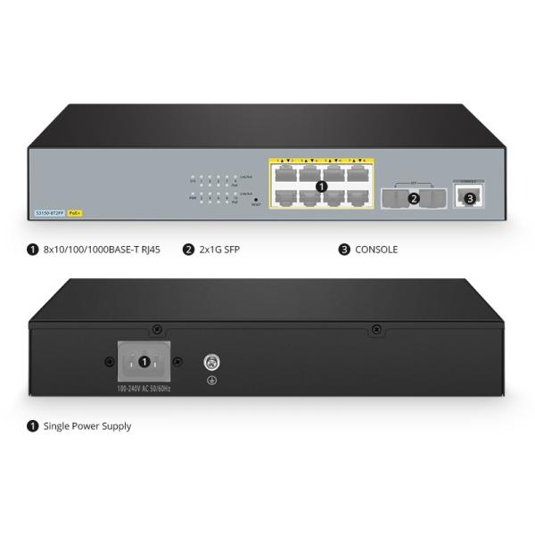 Comelink 8-Port Gigabit Ethernet L2+ PoE+ Switch, 8 x PoE+ Ports 130W, with 2 x 1Gb SFP, Fanless