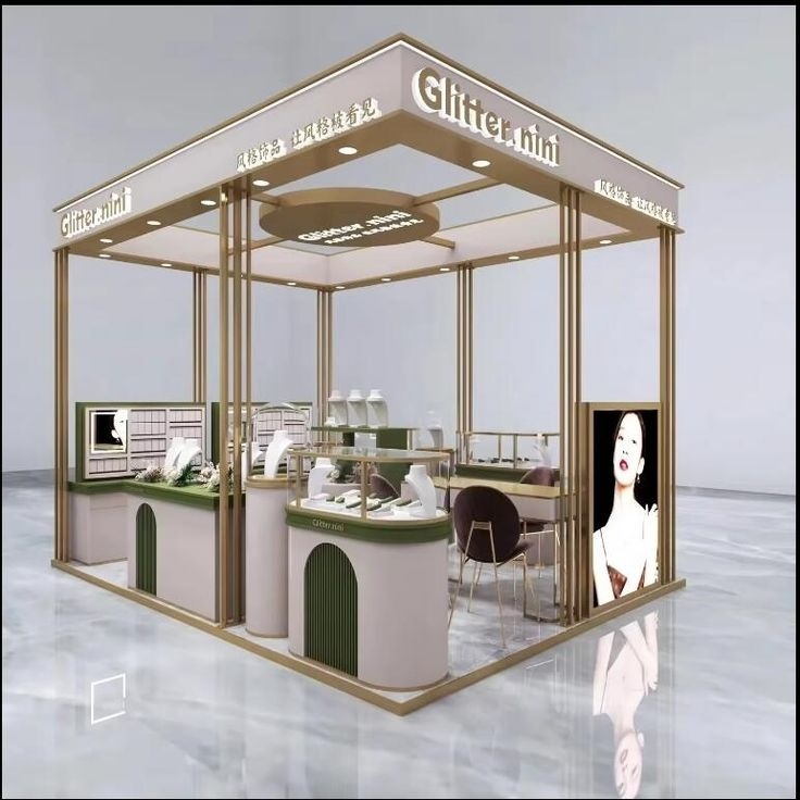 Contemporary Jewelry Cabinet Metal Glass Combined Solid Wood Display Showcase