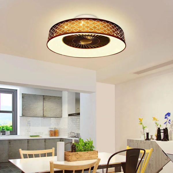 Kitchen Bedroom Living Room Timing Invisible Blades 57cm Dimmable fabric LED Ceiling Fan with Light(WH-CLL-72) ﻿